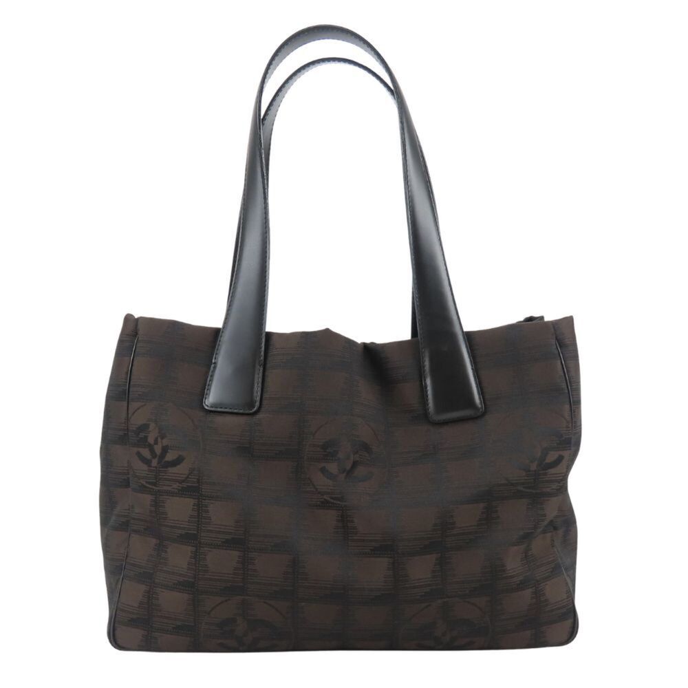 Chanel Tote Bag New Travel Line PM Jacquard Nylon Leather Maroon Black Coco M...